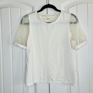 Madewell Women's Sheer-Sleeve‎ Knit Top Cream Small Pullover Blouse MB133